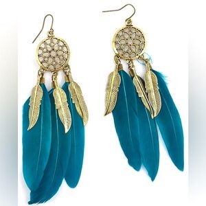 Antique Bronze Feather Dream Catcher Earrings Boho Tribal Dangle Drop Earrings